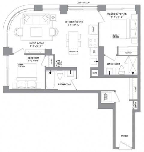 a floor plan of a house with a bedroom and a living room